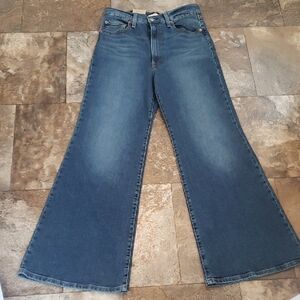 Levi's 30 X 32 Ribcage Bell Blue Flare Wide Leg Denim Jeans Super High Rise